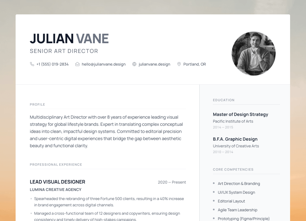 Modern Resume Template (Clean Two‑Column Layout)