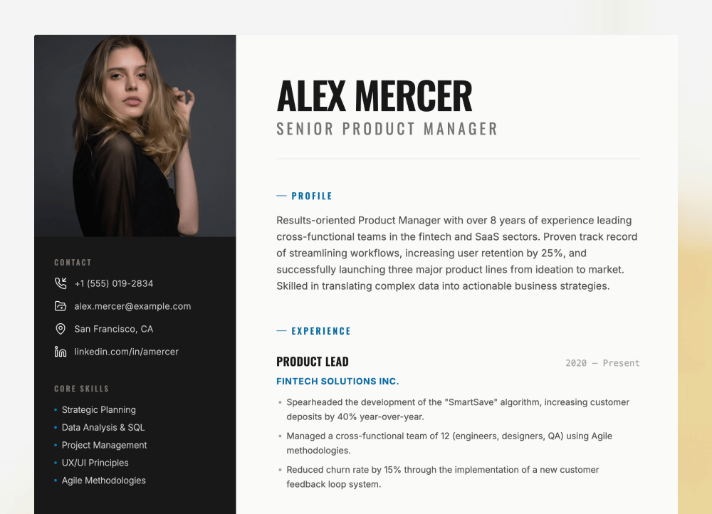 Split Layout Resume Template